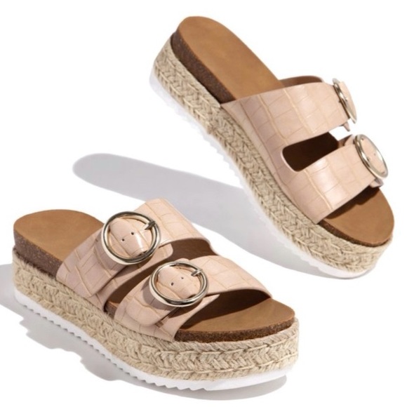 Adjustable Nude Croc Double Buckle Espadrille - Picture 5 of 8